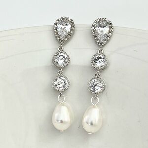 New never worn handcrafted Swarovski Elegant Silver and Pearl Drop Earrings